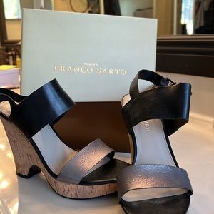 Franco Sarto L-Gardenia cork Wedges black and pewter worn once beautiful cond